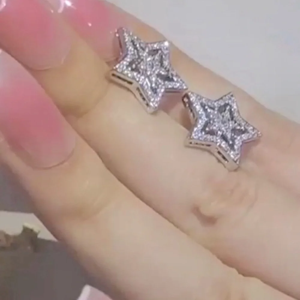 NEW Unisex Sparkling Simulated Diamond Rhodium S925‎ Earrings, 1.5cm